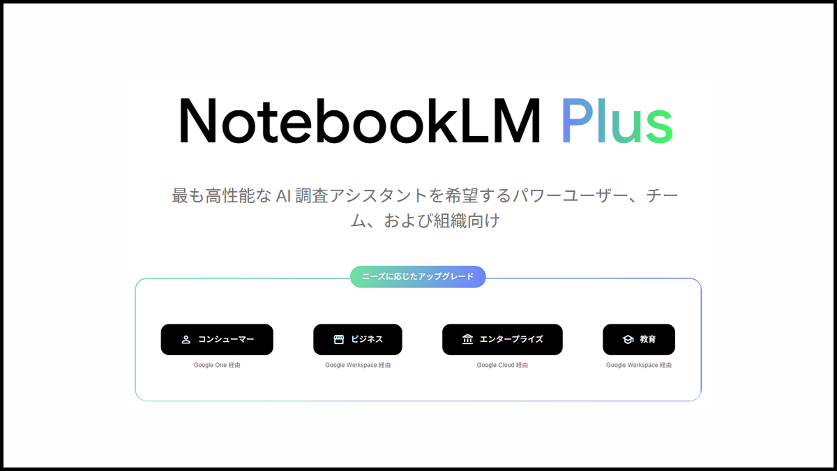 「NotebookLM」と「NotebookLM Plus」「NotebookLM Plus for Enterprise」の違いは？